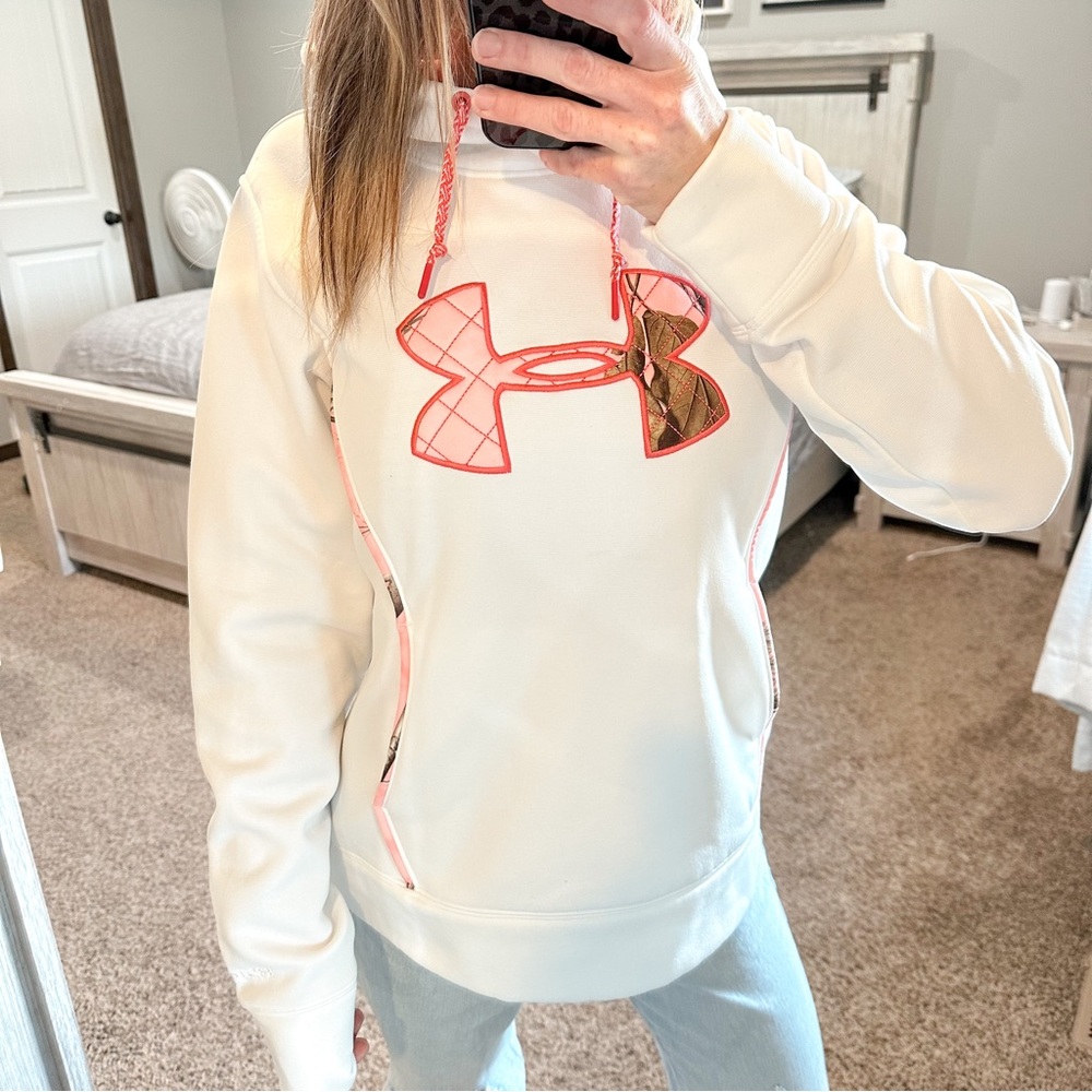 Under Armour White Hoodie with Pink Trim and Camo Logo